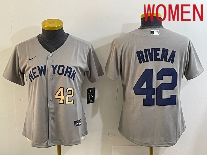 Women New York Yankees #42 Rivera Grey Game Nike 2024 MLB Jersey style 1